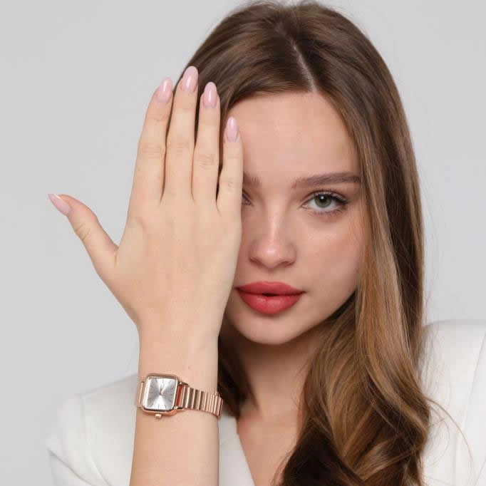 Minimal Kare Rose Gümüş Kadın Kol Saati Rose Gold