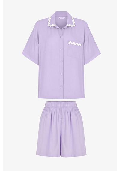 Penti Lila Ella Düğmeli Gömlek Şortlu Pijama Takımı