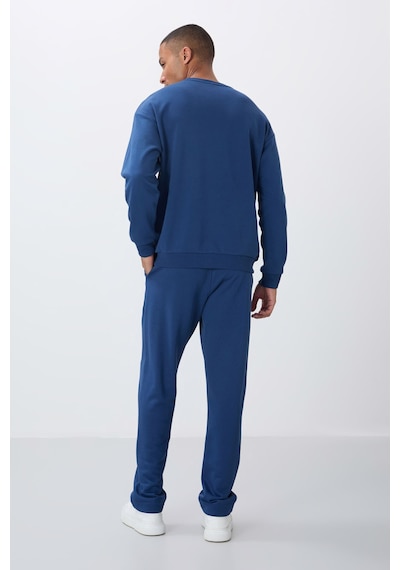 Tommy Life Parlament Kompakt Pamuklu Kalın Pürüzsüz Dokulu O Yaka Comfort Fit Erkek Eşofman Takım -85263 Mavi