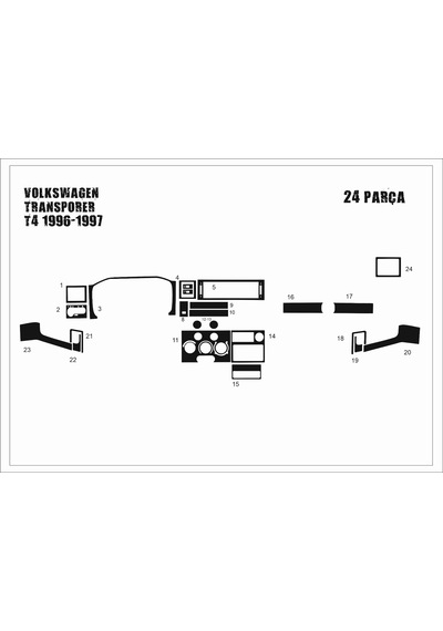 Volkswagen Transporter T4 Torpido Kaplama 1996-1998 24 Parça Piano Black