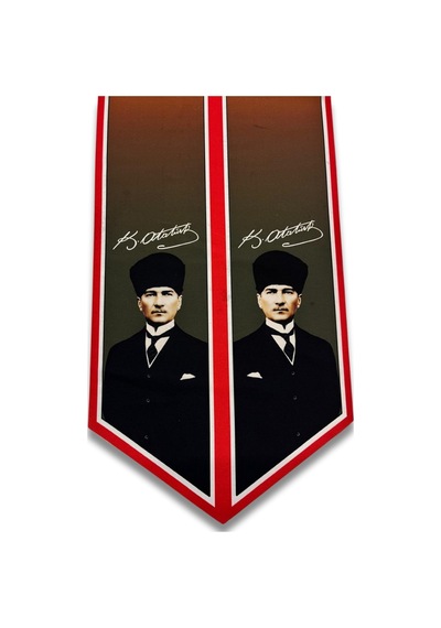 Tarzını Seç Atatürk Fotoğraflı Ve İmzalı Türk Bayraklı Kravat / Eşarp / Fular Kırmızı