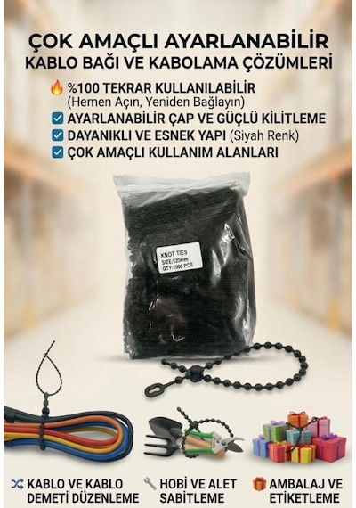 Siyah Kablo Bağı Klips Plastik Cırt Cırt Kelepçe 120 Mm 12 Cm Tekrar Kullanılabilir 100 Adet 12 Cm Siyah