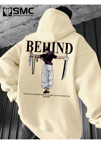 Uyguntarz Unisex Toji X Japon Baskılı Kapüşonlu Sweatshirt Bej