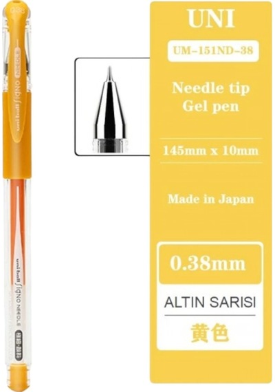 Uniball Signo Needle 0.38 İğne Uçlu Jel Kalem Altın Sarısı Üç Adet