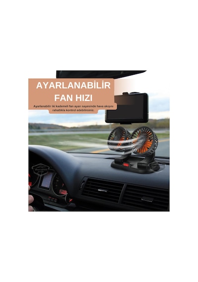 Üniversal Oto Ofis Araç İçi Torpido Üstü Vantilatör Çift Başlıklı Çakmaklık Girişli Kademeli Soğutucu Fan 360 Vantilatör 56645861