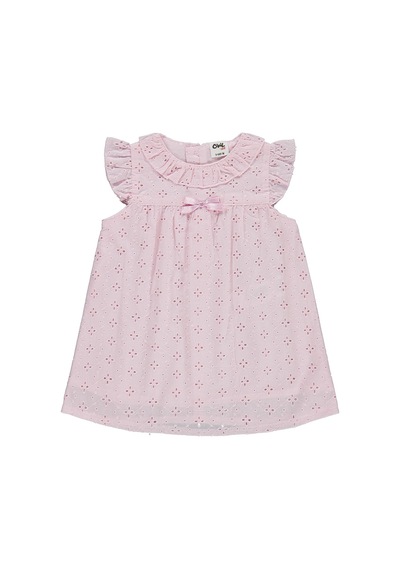 Civil Baby Yaka Ve Kol Fırfırlı Brode 6-18 Ay Elbise - Pembe Açık Pembe