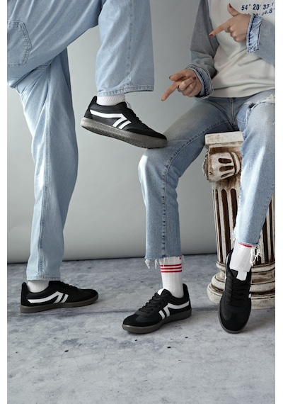 Muggo Garcia Garantili Unisex Ortopedik Günlük Bağcıklı Yürüyüş Koşu Sneaker Spor Ayakkabı Siyah