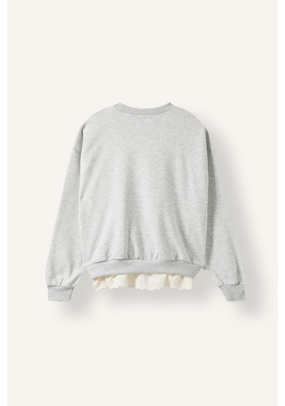 Defacto Bisiklet Yaka Baskılı Fırfır Detaylı Uzun Kollu Sweatshirt Kız Çocuk I5290a826wngr421 Gri-gr421