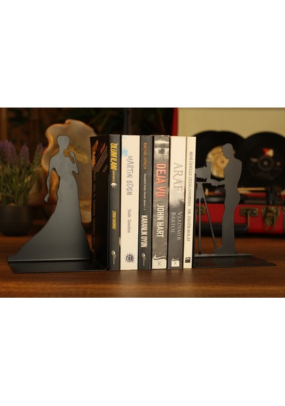 Gelinlikli Kadın Figürlü Dekoratif Metal Kitap Tutucu, Kitap Dest