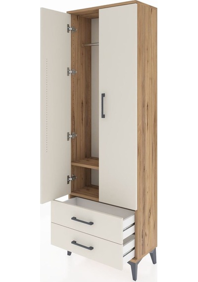 Arges Dolap 2 Raflı 2 Çekmeceli Tek Askılı 60x30x182 Çam-aytaşı Çam