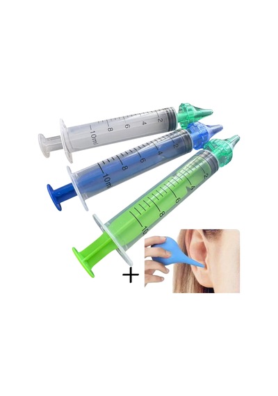 4 Parça 3 Delik Kulak Temizleme Söğürtü Seti, 10ml Manuel Kulak Burun Temizleme