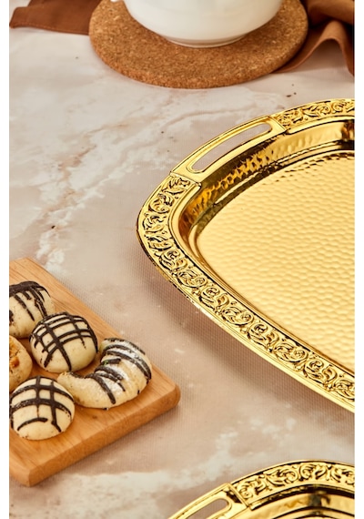 Cooker 2'li Metal Oval Gold Sunum Tepsisi 49x30 Cm Ve 37x23 Cm Ckr3567 Altın