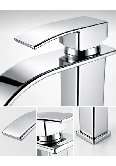 Krom Şelale Lavabo Bataryası Uzun Çanak Lavabo Musluğu Modern Çift Su Girişli Banyo Musluğu