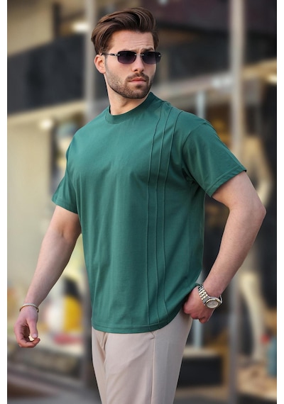 Madmext Yeşil Overfit Erkek T-shirt E7130 Yeşil