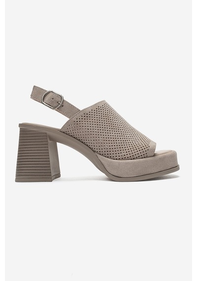 Luvi Shoes Penvıa Bej Süet Hakiki Deri Kadın Kalın Topuklu Sandalet