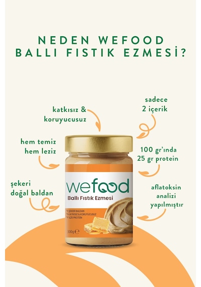 Şekersiz Ham Ballı Fıstık Ezmesi 300 Gr Fıstık Parçacıklı .