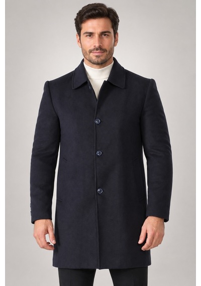 Plt9364 Dewberry Erkek Palto-düz Lacivert