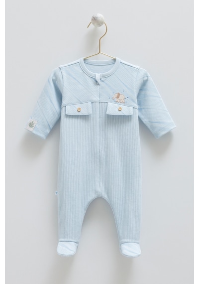 Caramell Good Baby Cep Detaylı Önden Fermuarlı Tulum Mavi