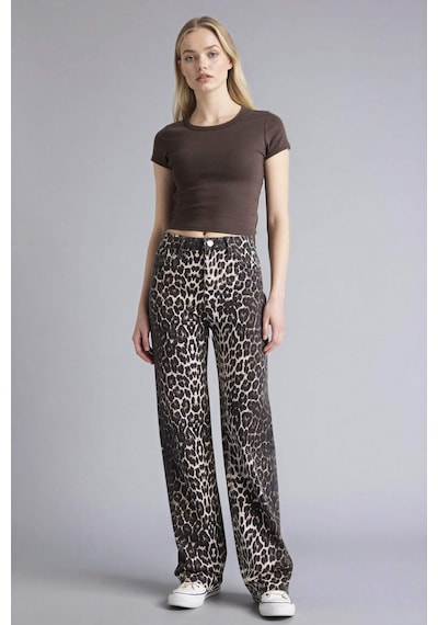 Defacto Straıght Fıt Yüksek Bel Leopar Desenli Gabardin Pantolon D1229ax26spbk81 Siyah-bk81