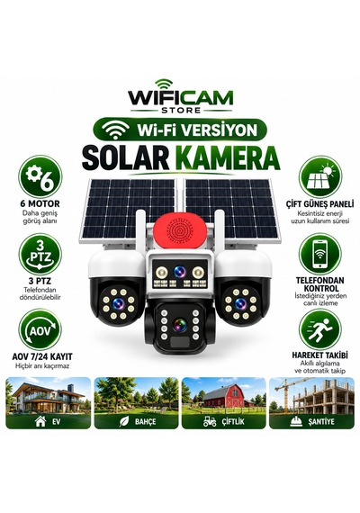 3 Kameralı 6 Motorlu Wifi Solar Kamera 3 Kamerada Telefondan Dönebilir