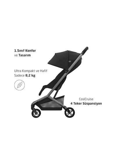 Maxi-Cosi Fame Cabin LED Işıklı Entegre Şarj Üniteli Tek Elle Katlanan Premium Kabin Boy Bebek Arabası Onyx Black