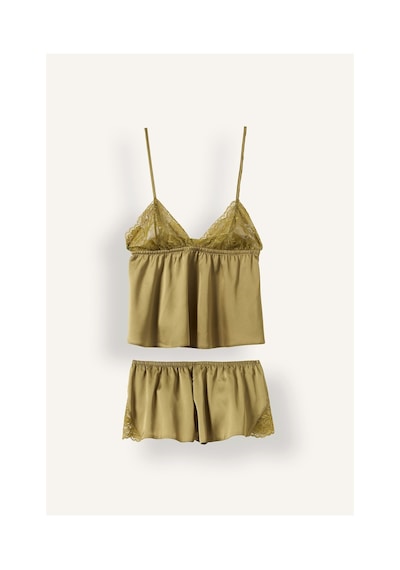 Defacto Regular Fit Dantel Detaylı Askılı Şortlu 2li Saten Pijama Takım I5598ax26aukh414 Haki-kh414