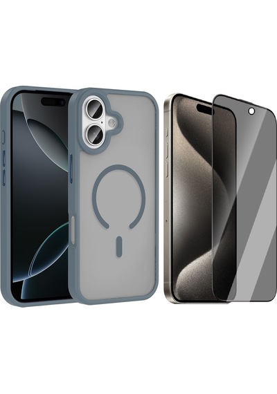 Vendas Apple Uyumlu iPhone 17 Kılıf M-safe Şarj Özellikli Mat Arka Yüzey Zore Sio Kapak + Hayalet Ekran Koruyucu Gri