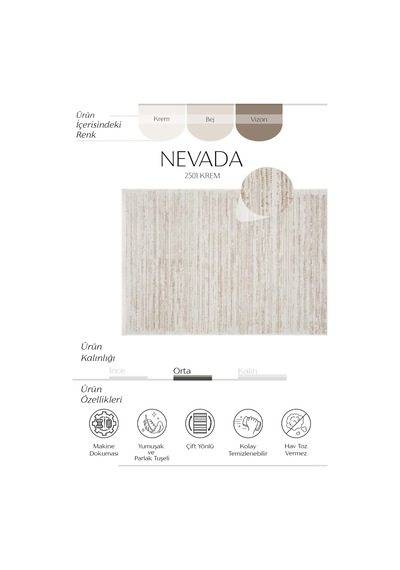 Cool Halı Nevada 2501 Krem Vizon Halı Çizgi Desenli Yumuşak Halı Kolay Temizlenir Yatak Odası Halısı