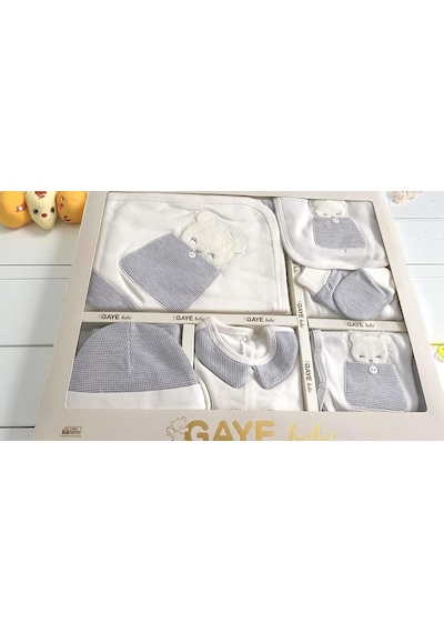 Milays Unisex 0-3 Ay Bebeklere Gaye Organik Pamuk Ayıcık Nakışlı Ve Cepli 10 Lu Premium Set Gri