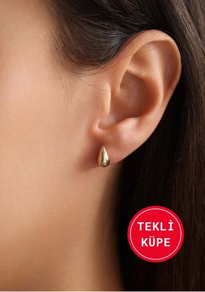 14 Ayar Altın Mini Damla Tekli Küpe Sarı Altın