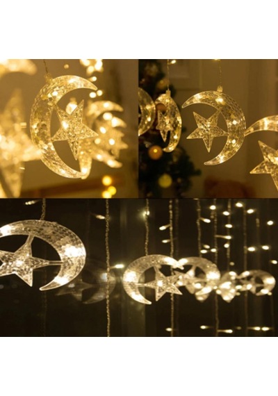 Led Perde Ay Yıldız Model Saçaklı 2.5 Metre