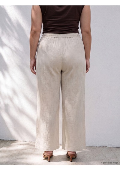 Lcwaıkıkı Petite Bej Beli Lastikli Geniş Paça Kadın Pantolon