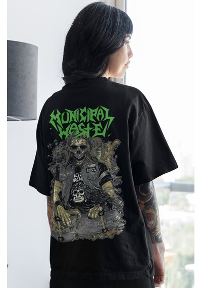 Municipal Waste Rock Metal Müzik Grubu Sırt Baskılı Unisex Oversi Siyah