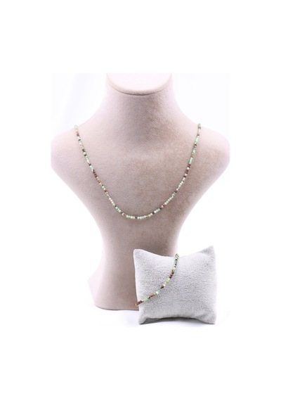 Krizopras Chrysoprase Taşı Doğal Taş Kolye Bileklik Seti Fasetli Kesim 2-3 Mm Yeşil