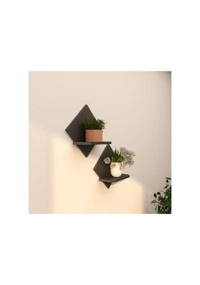 2'li Raf Çiçeklik Seti 34x34 Cm Kontrplak Duvar Rafı Beyaz, Ceviz, Doğal Ahşap, Siyah