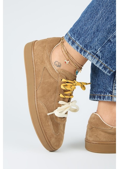 Manijero Krahe Barbella Kadın Hakiki Deri Üç Ayrı Alternatif Bağcıklı Kum Sneakers