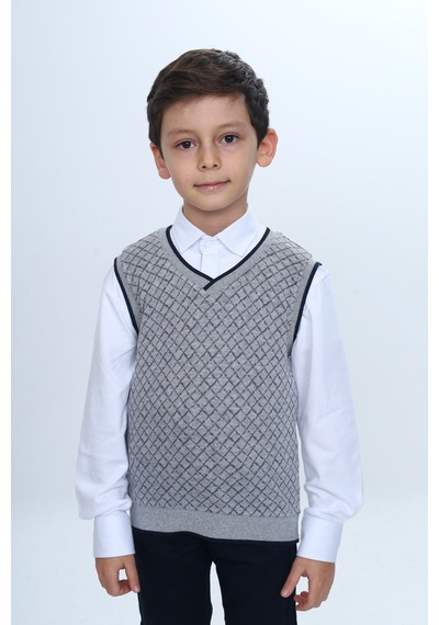 Toontoy Kids Toontoy Erkek Çocuk Regular Fit V Yaka Kare Desenli Okul Süveter - Garni & 2 İplik Gri Toontoy Kids Toontoy Erkek Çocuk Regular Fit V Yaka Kare Desenli Okul Süveter - Garni & 2 İplik Gri