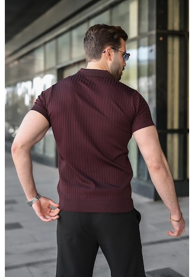 Madmext Mürdüm Slim Fit Polo Yaka Triko Erkek Tişört E7472