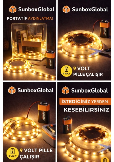 Pilli Yapışkanlı 2 Metre Günışığı Pilli Şerit Led Pil Dahil Günışığı Günışığı