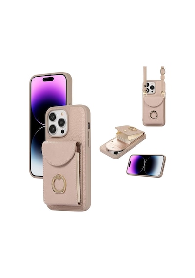 Teleplus Apple Uyumlu iPhone 16 Pro Max Kılıf Kartlıklı Yüzüklü El Askılı H34 Kılıf