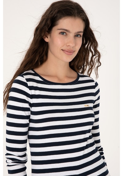 U.S. Polo Assn. Kadın Lacivert Çizgili Bisiklet Yaka Sweatshırt 50314203-VR033