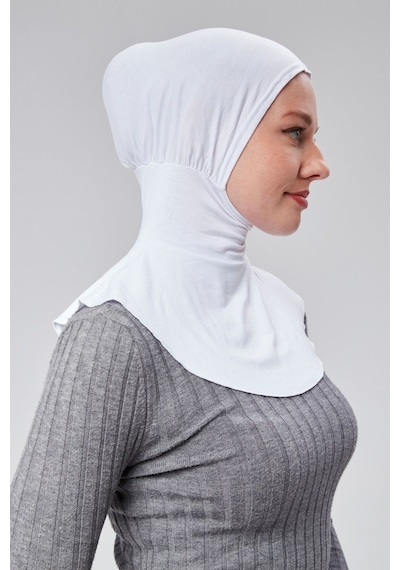 Sonbaharmoda Kadın Pratik Tesettür Sporcu Boyunluklu Hijab Geçmeli Bone Penye Kumaş Beyaz
