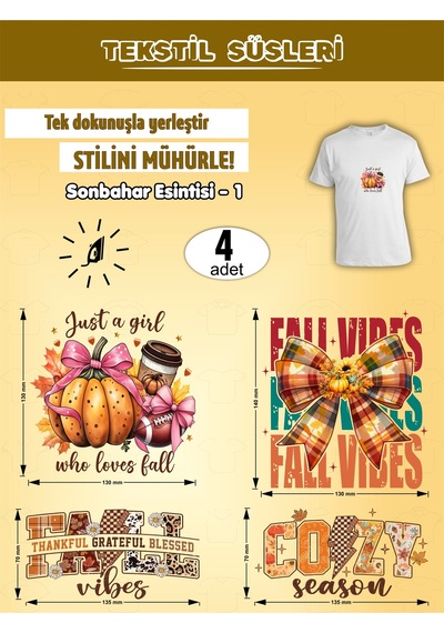 Ütü İle Yapışan Kıyafet Etiketi Sonbahar Esintisi -1 4lü Set Karışık