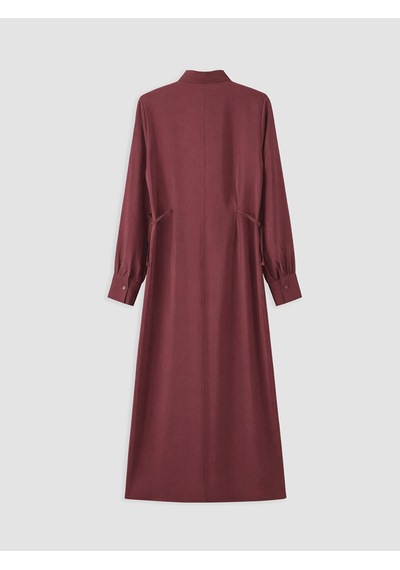 Lcw Everyday Bordo Beli Büzgülü Kadın Gömlek Elbise