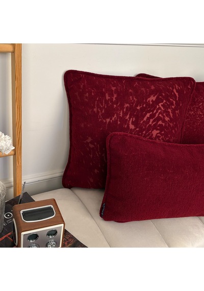 "scarlet Ruby" Dokulu Kırlent Kılıfı Seti - Bordo