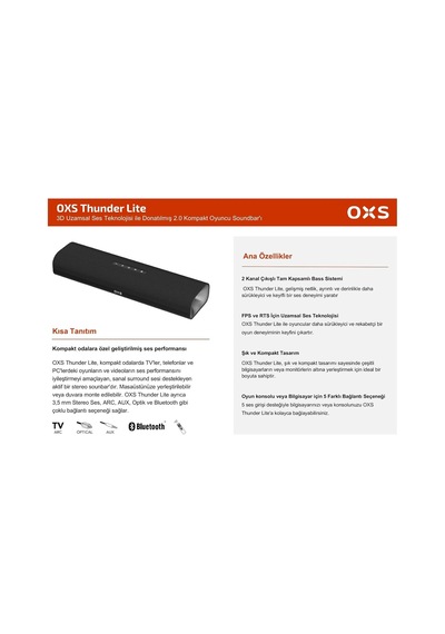 Thunder Lite Pc Oyun Soundbar Sanal Surround 2.0 Hdmı/aux/optik Bluetooth 5.0