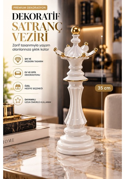 Beyaz Gold Dekoratif Şah Figürü Biblo Lüks Modern Ev Ve Ofis Aksesuarı