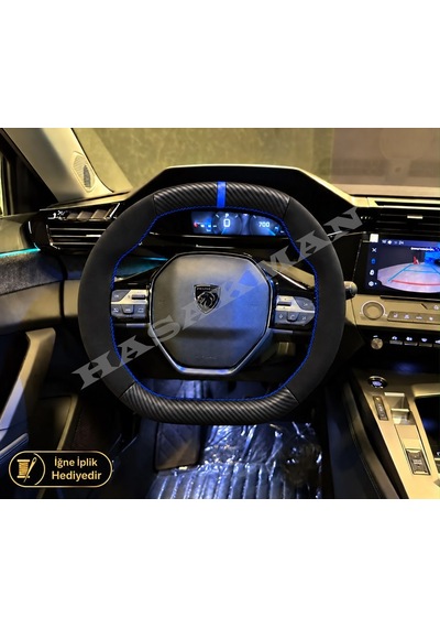 Peugeot 308 P5 Dikme Direksiyon Kılıfı Alcantara Süet Mat Karbon Mavi Yüzük Ve Dikiş Active Prime-allure-gt 2022-2026