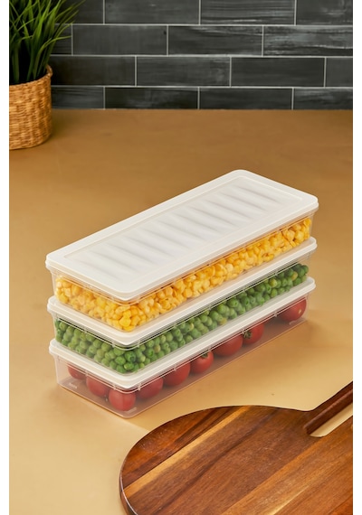 Multi Box 3 Lü Set Saklama Kabı Seti - Dondurucu & Mikrodalga Uyumlu Krem