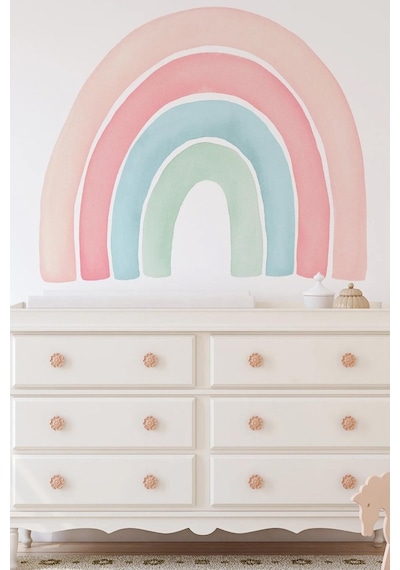 MSticker Soft Pastel Tonlarda Büyük Boy Gökkuşağı Çocuk Odası Sticker Seti